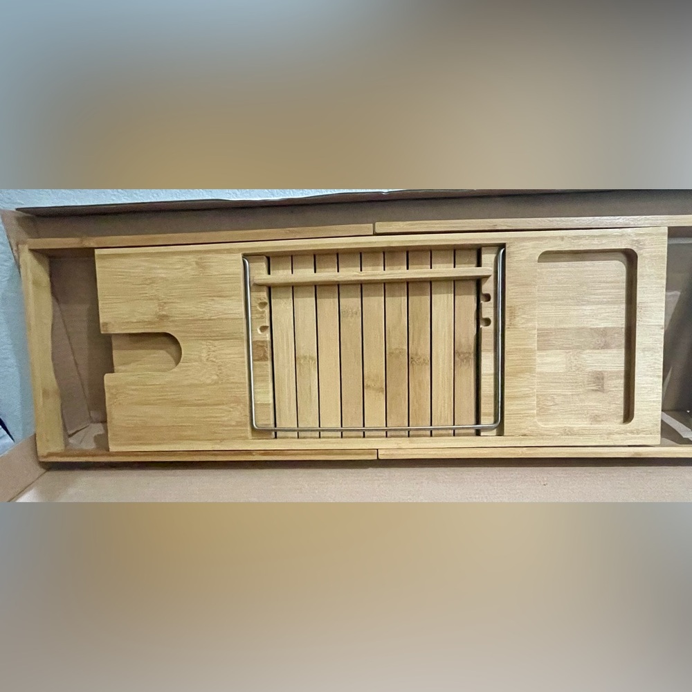 Bamboo Bath Tray Bath. Bath Tub Board Book Tablet Support